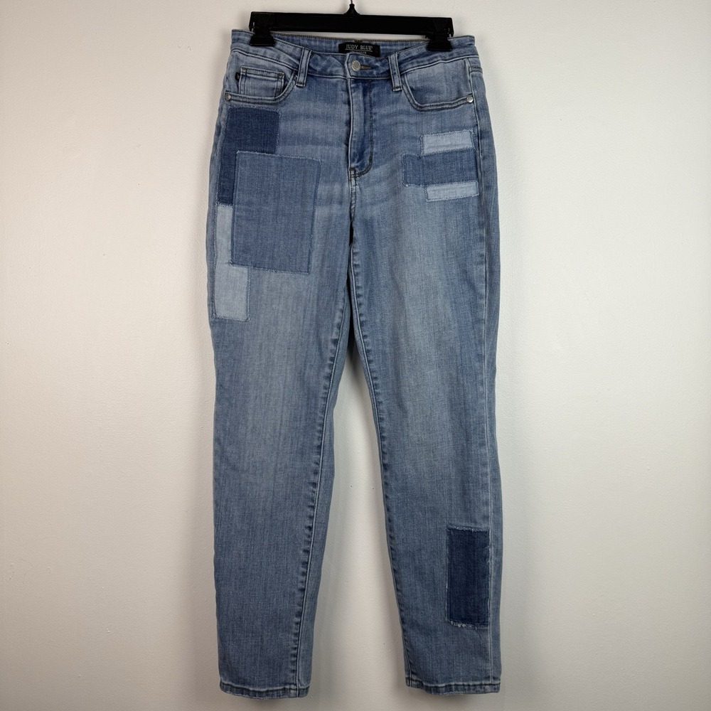 Judy Blue Jeans Women's 7/28 Straight Leg Patchwork Blue Denim Bohemian